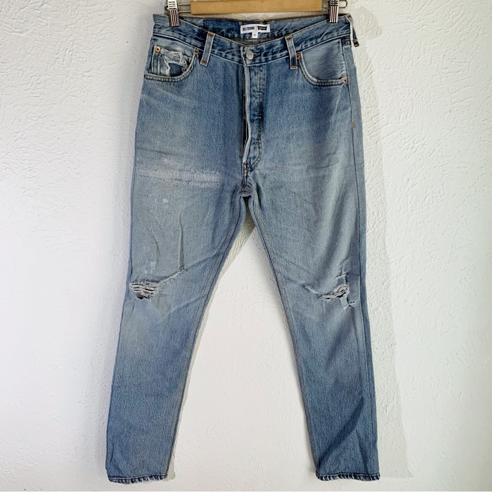 Re/done Reconstructed Levi’s Ripped Destroyed Straight Skinny Jeans Sz 27